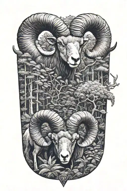 Two Rams In Forest Filled Looking Forward