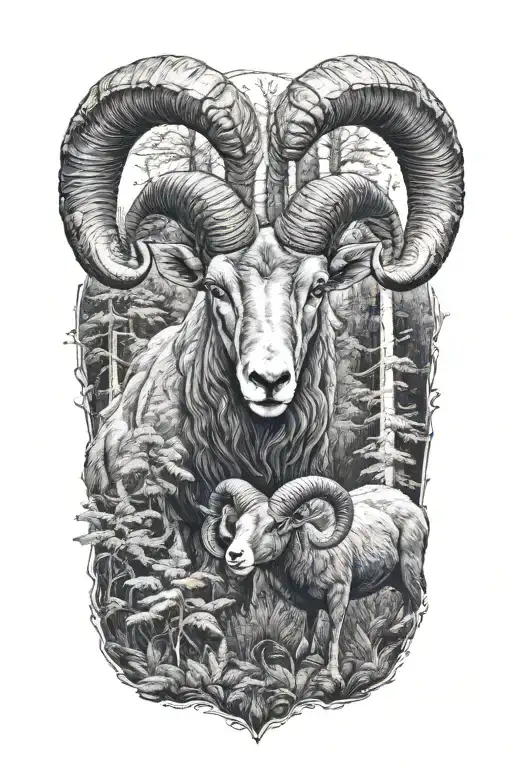 Two Rams In Forest Filled Looking Forward