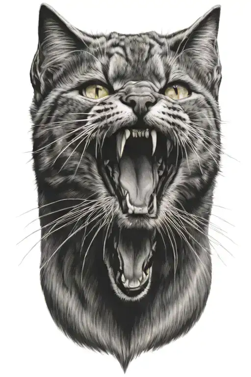 Grey Cat Face Side Profile With Open Mouth Wide Open