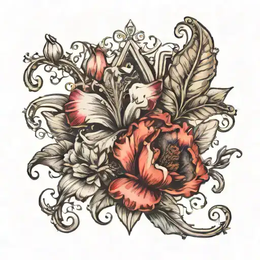 A Neo Traditional Tattoo Featuring A Fleur-de-lis With Magnolias And Poppies With Old World Elements