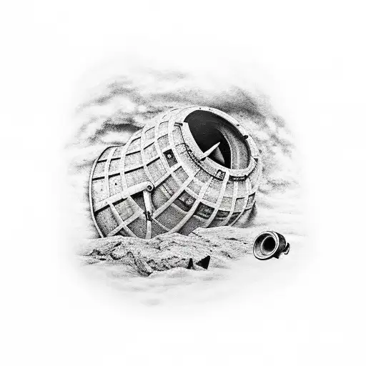 A Black And Grey Tattoo Of A Mine Shaft With Musical Instruments Hidden Within