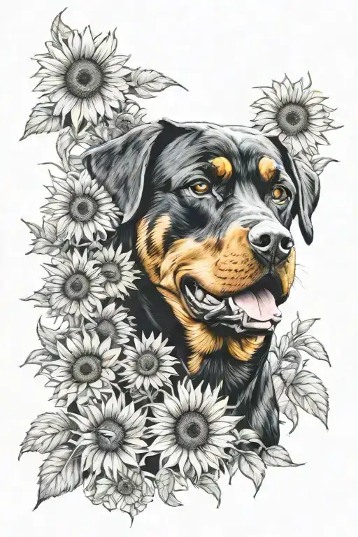 Rottweiler Sunflower Surrounded