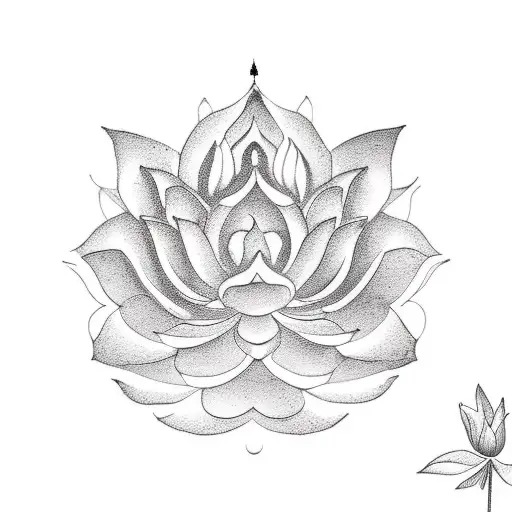 A Buddha Holding A Lotus In Front Of A Temple