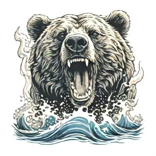 Bear Roaring In The Waves Crashing