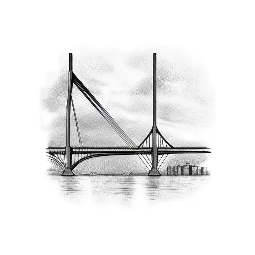 A Sketch Of The Erasmus Bridge Behind A Music Festival