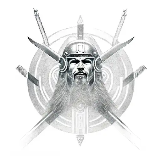 Cybernetic Viking Warrior Wielding A Sword In Front Of A Futuristic Pyramid