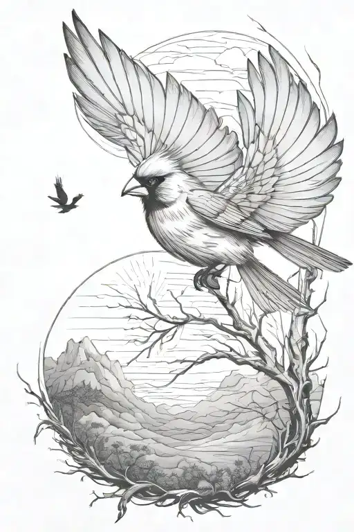 Cardinal Flying Towards The Sun