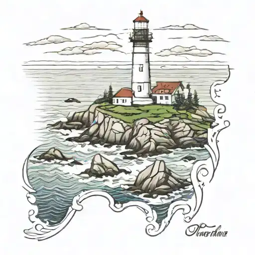 Maine Coastline With A Lighthouse In The Distance