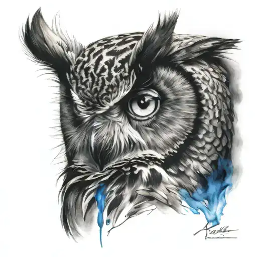 Owl Head With Blue Eyes Smokey