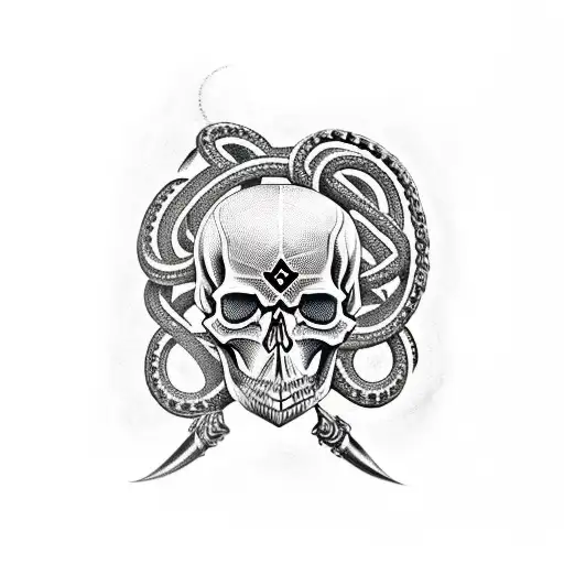 Skull With Snake And Dagger And Chains