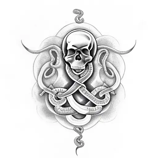 Skull With Snake And Dagger