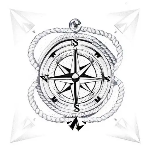 Anchor With Rope And A Compass