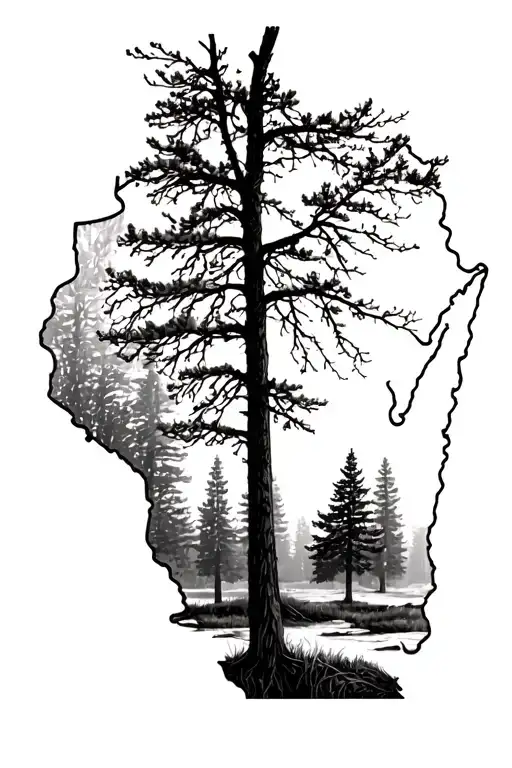 Wisconsin Outline With Trees