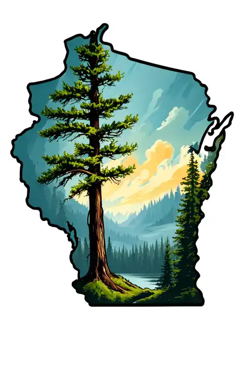 Wisconsin Outline With Trees