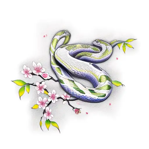 Snake With Cherry Blossom Branch