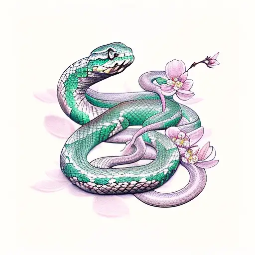 Snake On A Cherry Blossom Branch