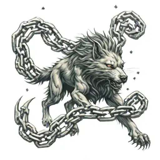 Fenrir Breaking Chains And Scorpion Constellation In Background