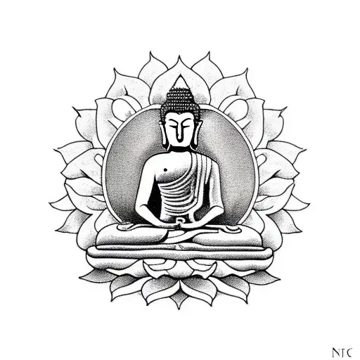 A Serene Buddha Meditating Under A Blooming Lotus Flower
