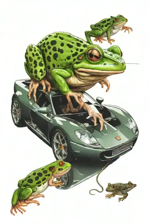 A Frog Eating A Mouse While Driving A Lamborgini Urus