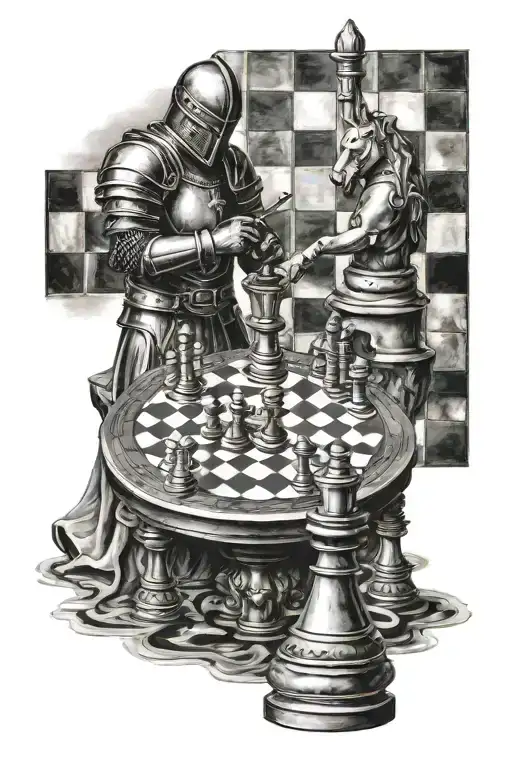 Time And Chess And Knight Kneeling