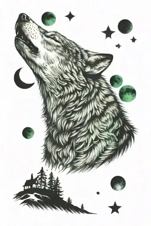 Wolf Howling At The Moon Green Eyes Looking
