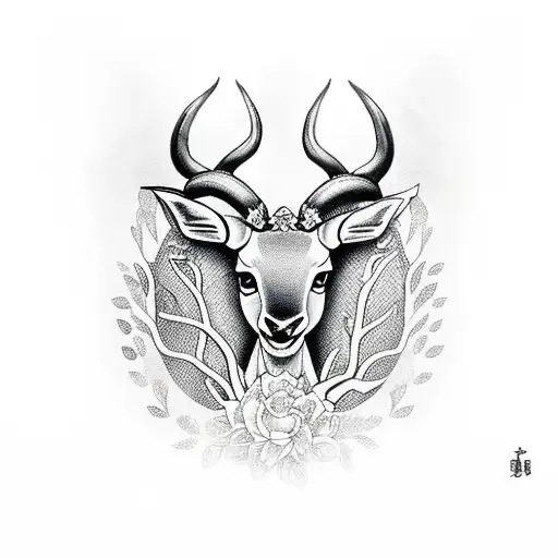 Kudu With An Olive Branch And Yin-yan Symbol