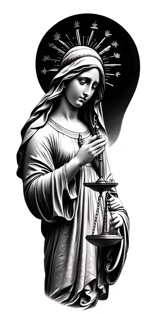 Mother Mary Holding A Scale Balanced