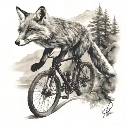 Fox On A Bicycle In The Mountain