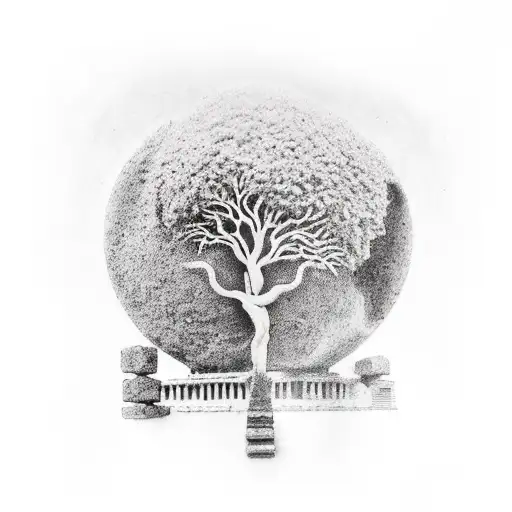 A Coffee Bean Tree Growing On The Ruins Of An Ancient Greek Temple