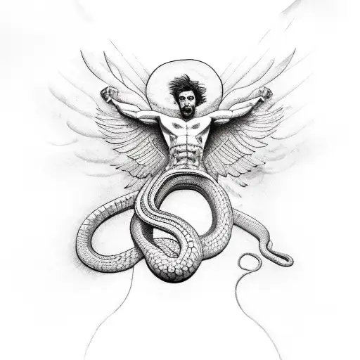 Falling Icarus With Snake Wrapped Around One Arm