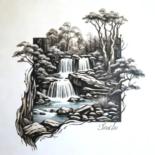 Woods With Water Fall