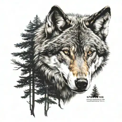 Face Of A Wolf With A Forest In The Background