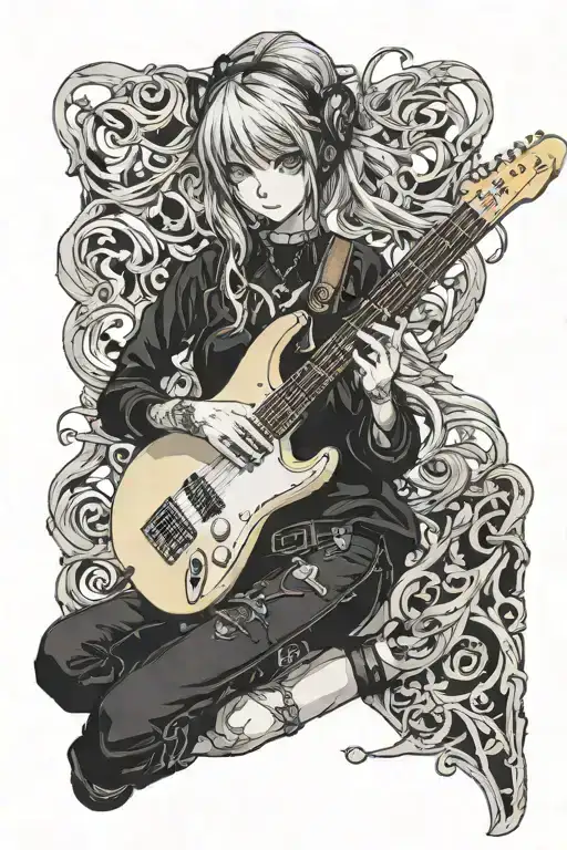 Gothic Anime Girl Playing Fender Stratocaster