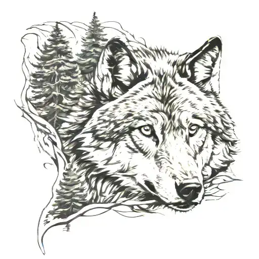 Face Of A Wolf With A Forest In The Background