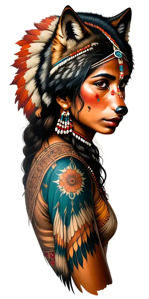 Indian Woman With Wolf Head