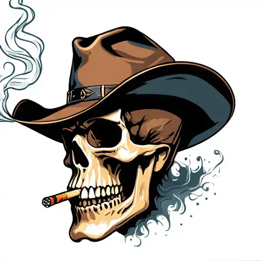 Skull Cowboy Smoking Cigarette