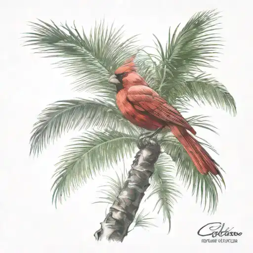 Flying Cardinal And Palm Tree
