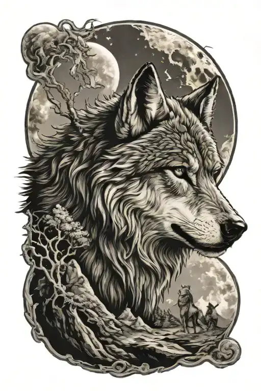 Viking Mountains Wolves Moon