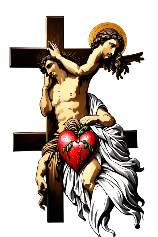 Cross With Jesus And Sacred Heart