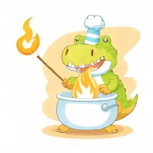 Chubby Dinosaur Roasts Marshmallows On The Fire