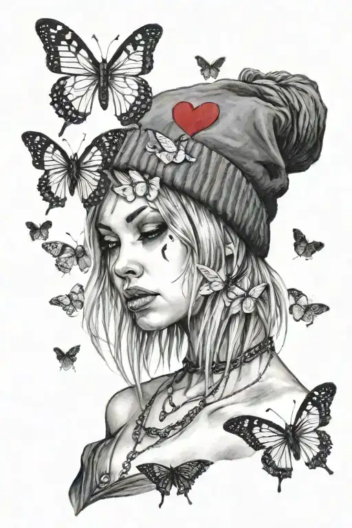 Emo Girl In Beanie With The Used Hanging Heart Necklace And Butterflies