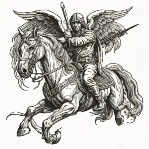 An Angel Of Death Holding A Gun And Riding A Horse