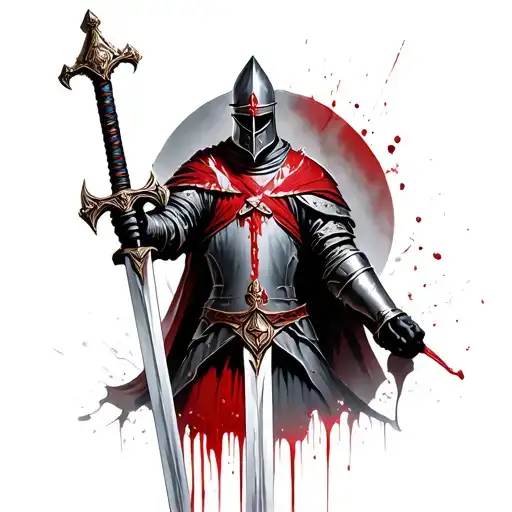 A Templar Knight With A Sword With Blood Dripping Down The Blade