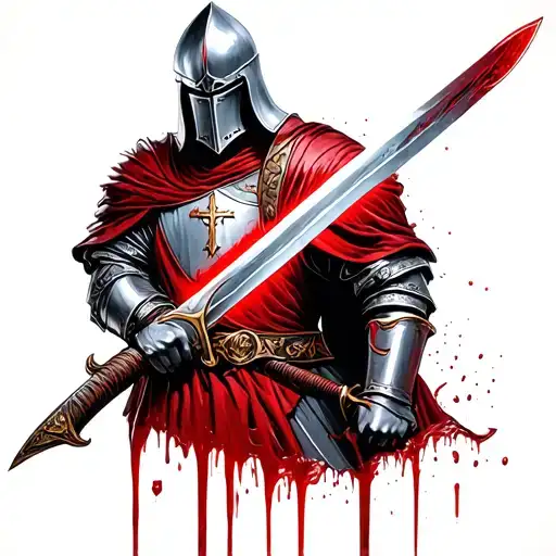 A Templar Knight With A Sword With Blood Dripping Down The Blade
