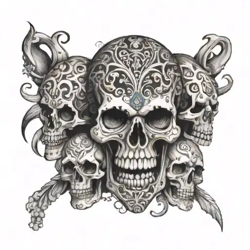 Create A Tatoo Art For Wrist A Word Kali Include 4 Skulls With It And A Long Toung