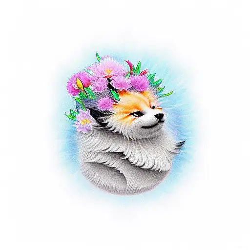 A Realistic Portrait Of A Hisuian Zorua Surrounded By Vibrant Flowers And Plants