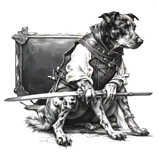 A Man With Dog And Sword Sitting Dark Side