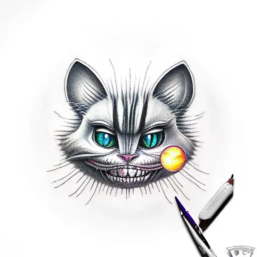 Cheshire Cat On Top Of A Flying Saucer That Is Beaming Up Bigfoot In The Middle Of The Forest