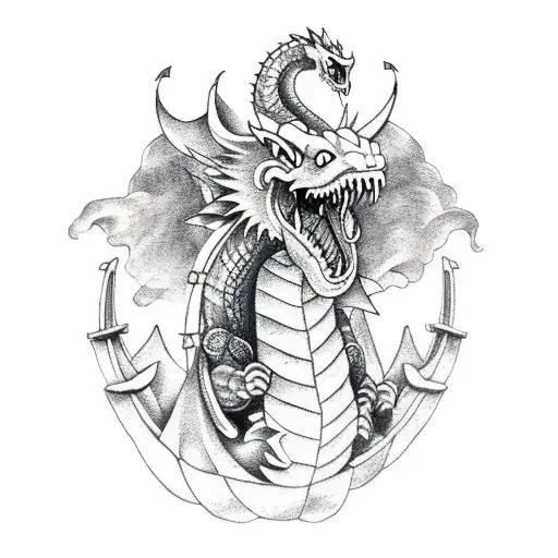 A Fierce Dragon Battling A Viking Ship In A Stormy Sea