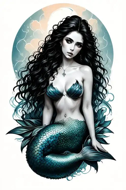 Black Mermaid Sitting Facing Forward